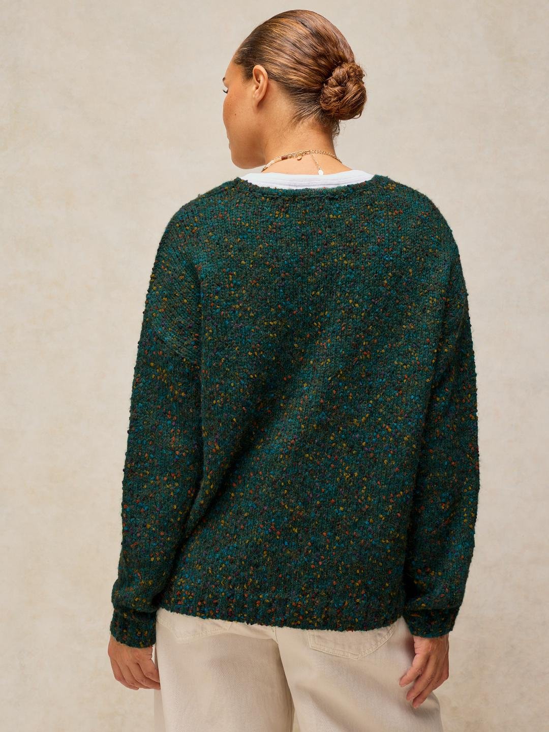 446748-DK_GREEN-MB White Stuff Texture V Neck Jumper Dk Green