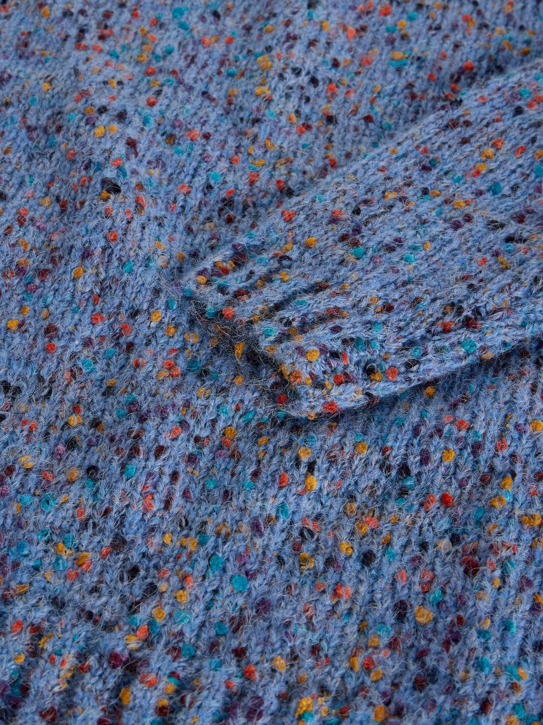 446748-MID_BLUE-FD White Stuff Texture V Neck Jumper Mid Blue