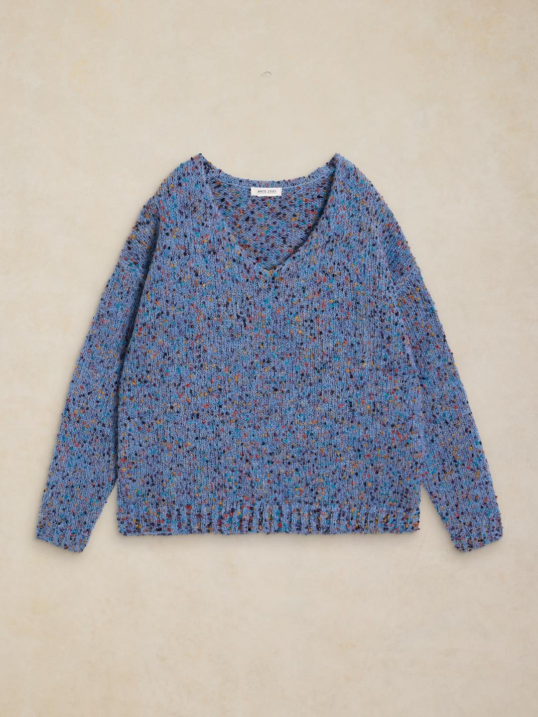 446748-MID_BLUE-FF White Stuff Texture V Neck Jumper Mid Blue