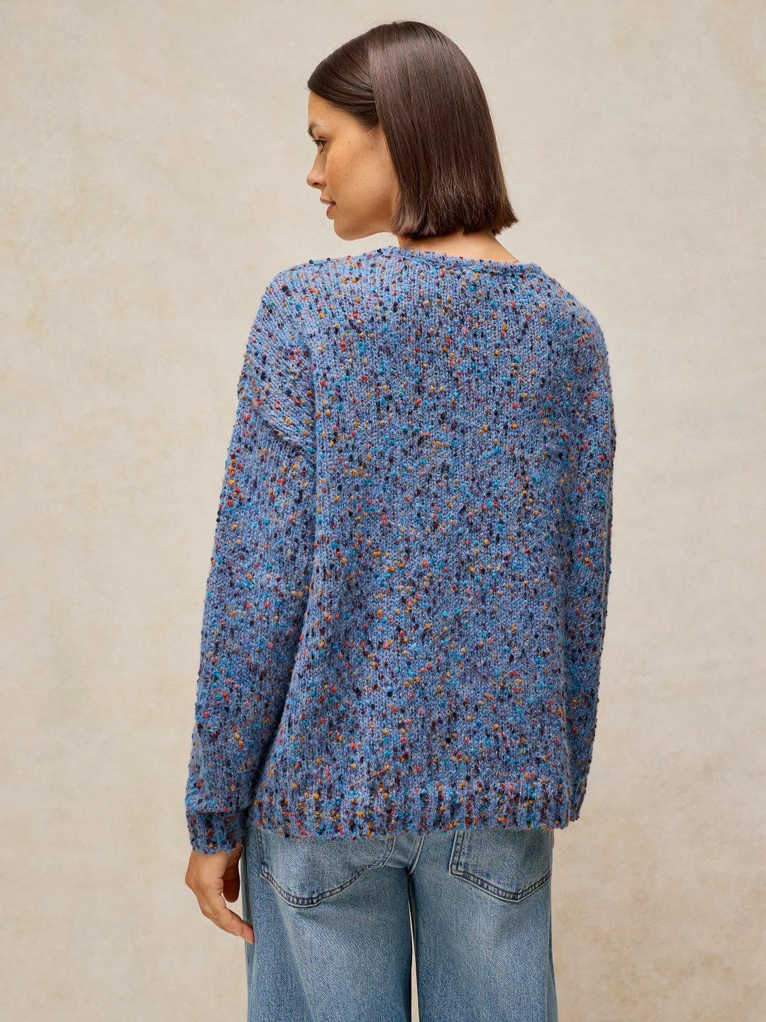 446748-MID_BLUE-MB White Stuff Texture V Neck Jumper Mid Blue