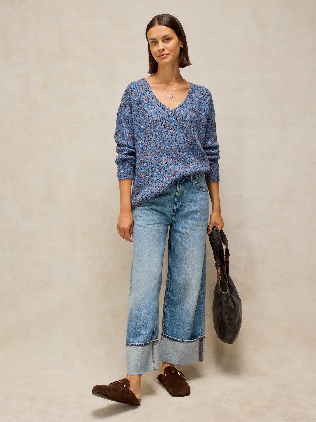 446748-MID_BLUE-MF White Stuff Texture V Neck Jumper Mid Blue