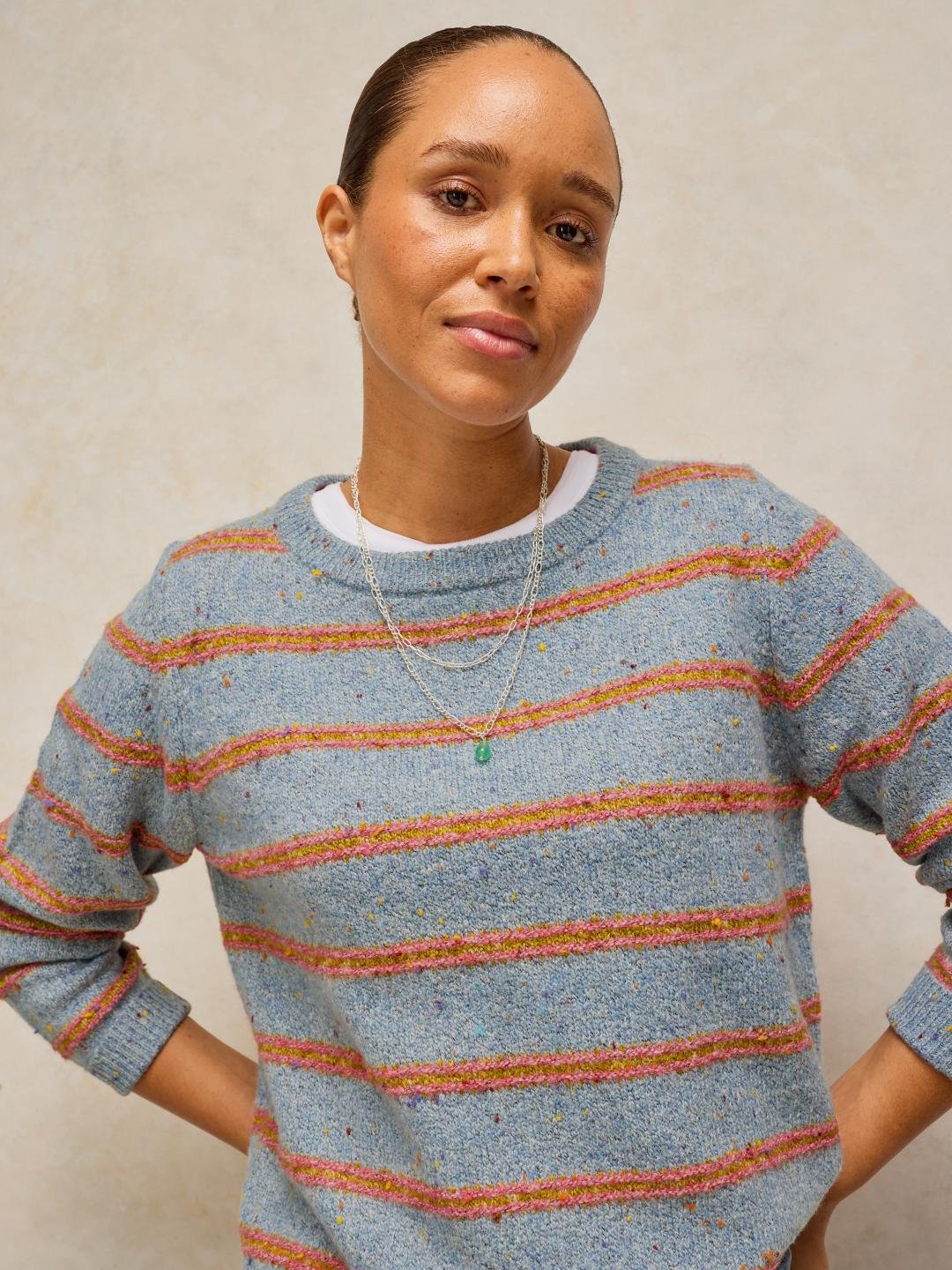 446749-BLUE_MLT-L White Stuff Talia Nep Stripe Jumper Blue Mlt