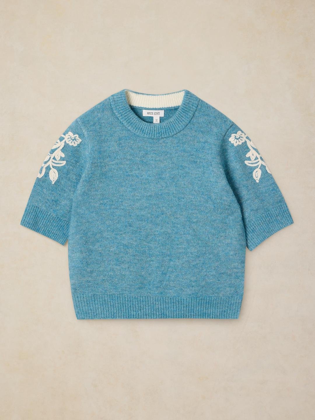 446753-LGT_BLUE-FF White Stuff Knitted Embroidered Tee Lgt Blue