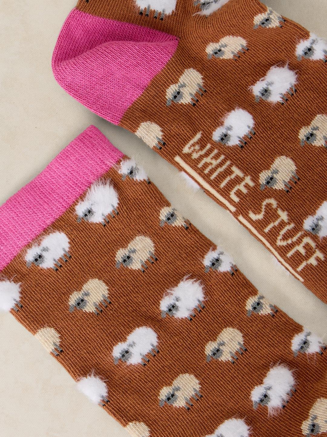 White Stuff Fluffy Mini Sheep Ankle Sock Dk Orange
