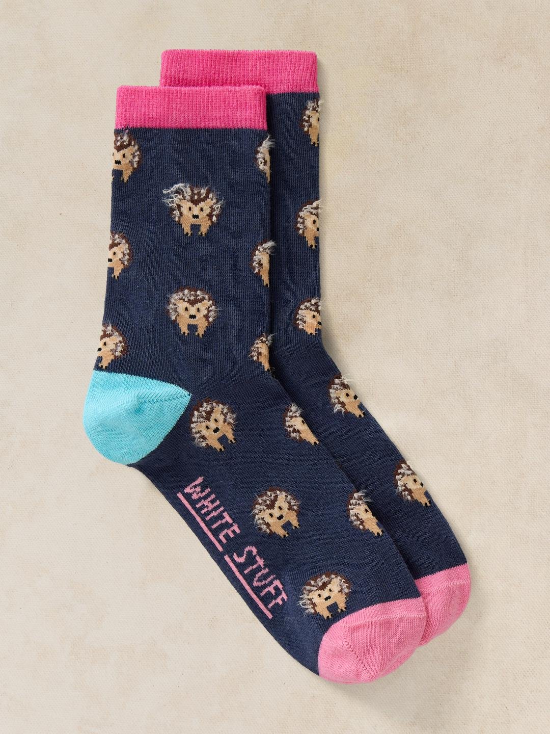 White Stuff Fluffy Hedgehog Ankle Sock Navy Multi