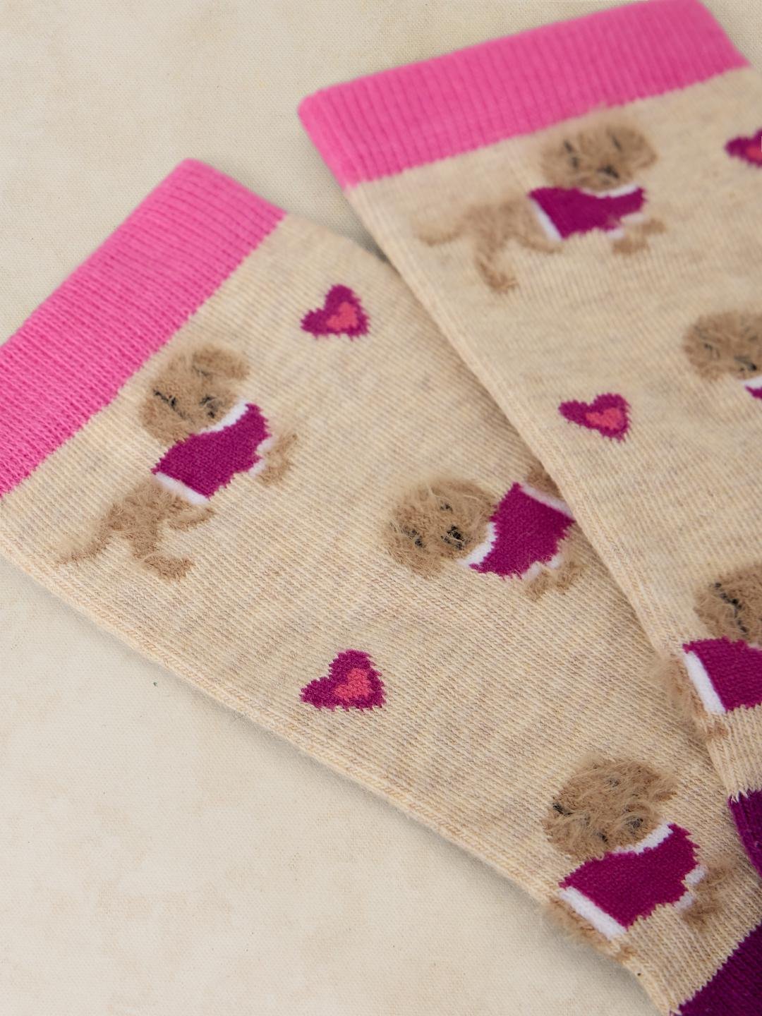 White Stuff Fluffy Sausage Dog Ankle Sock Nat Mlt