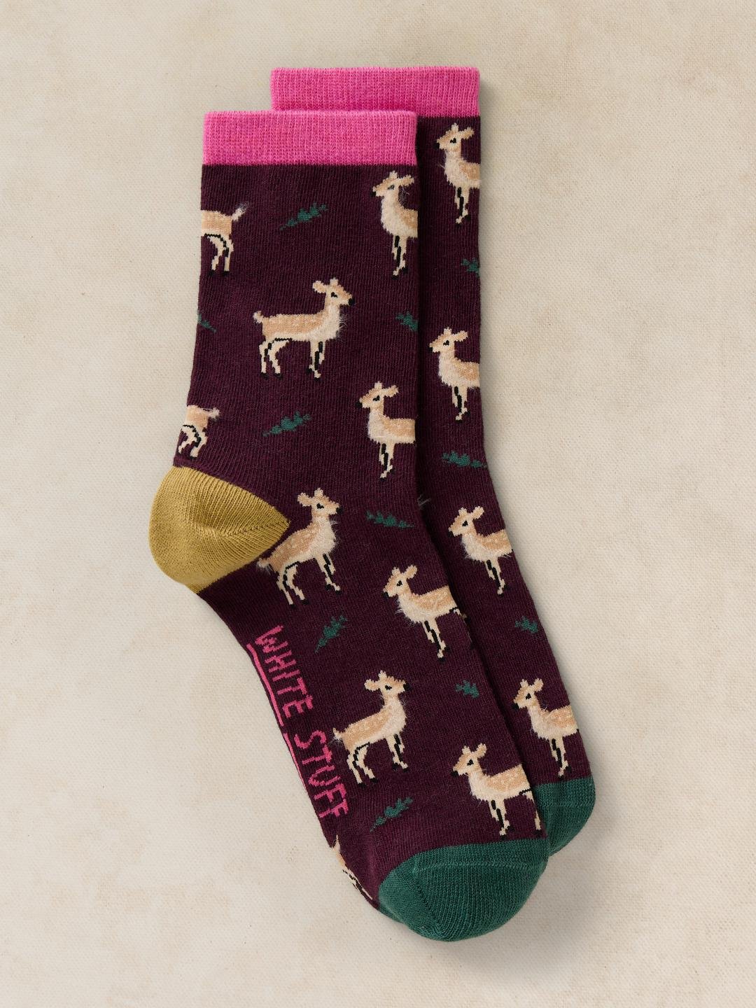 White Stuff Oh Deer Ankle Sock Dk Plum