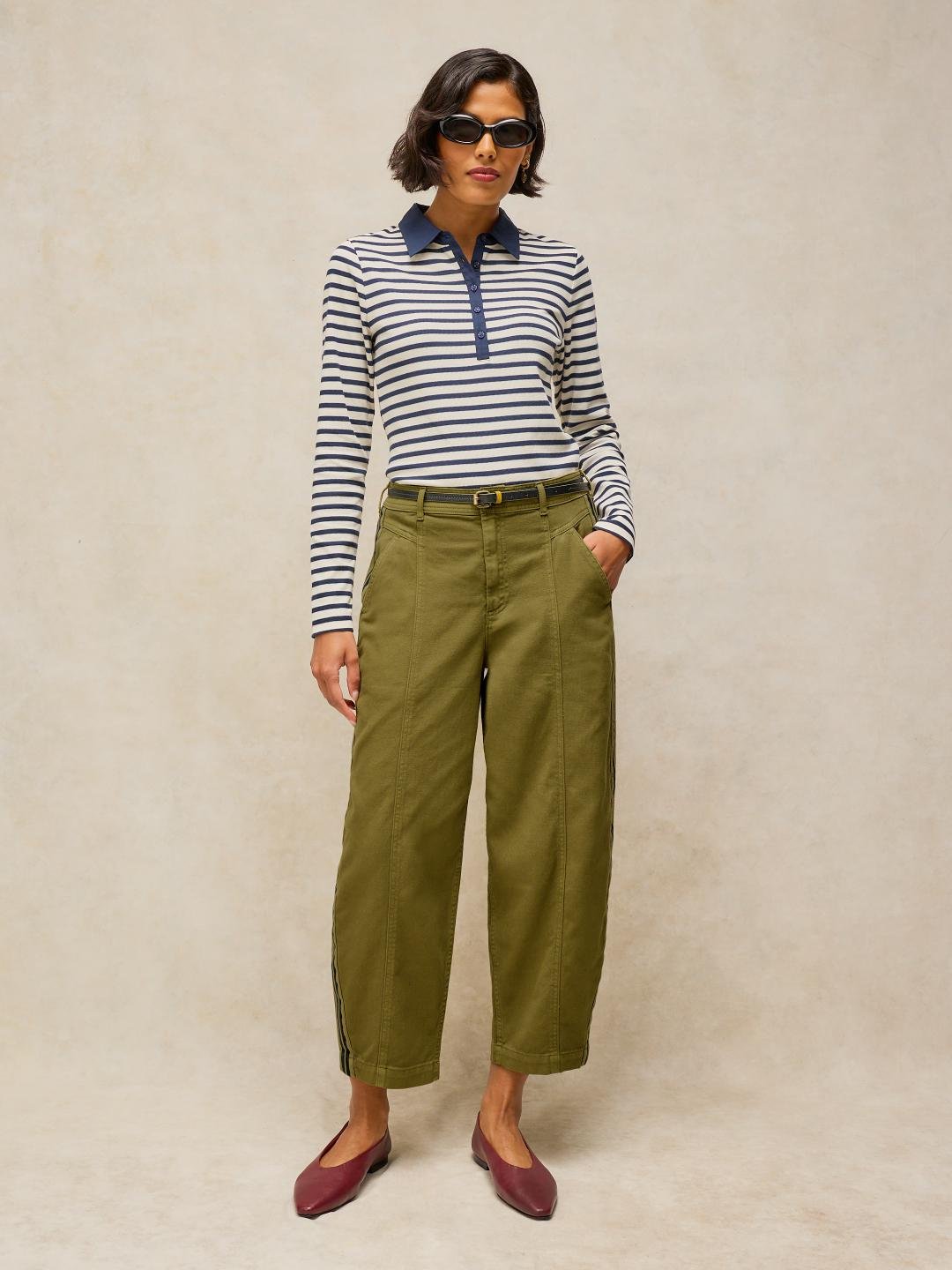 446869-KHAKI_GRN-L White Stuff Adeline Utility Barrel Trouser Khaki Grn