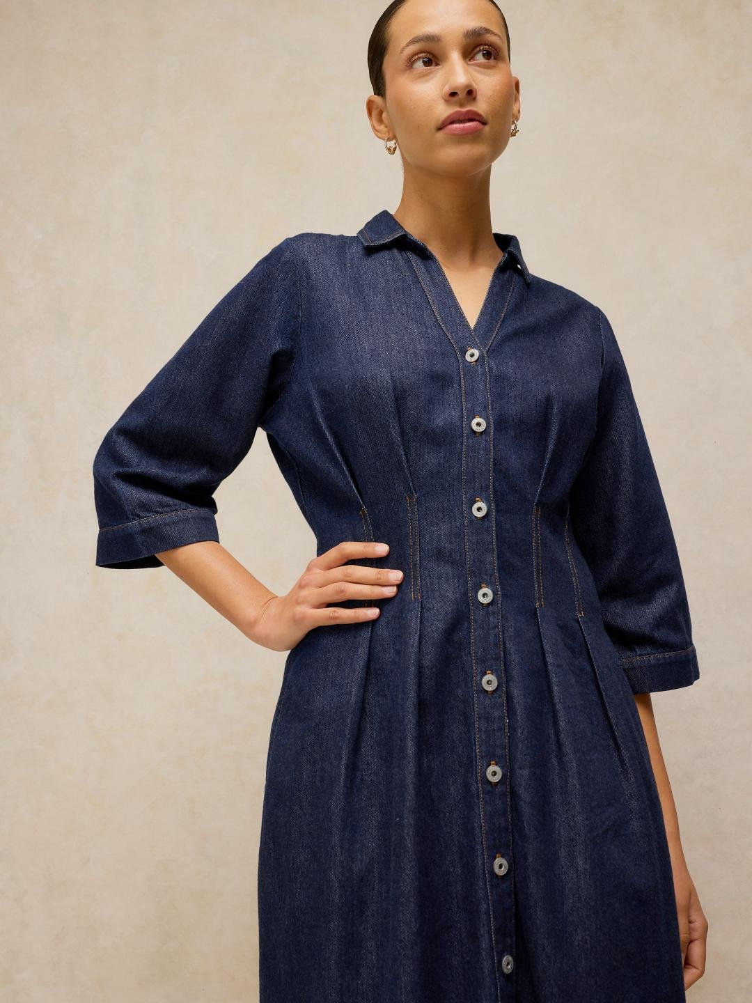 447026-DK_DENIM-L White Stuff Luna Denim Pleat Dress Dk Denim