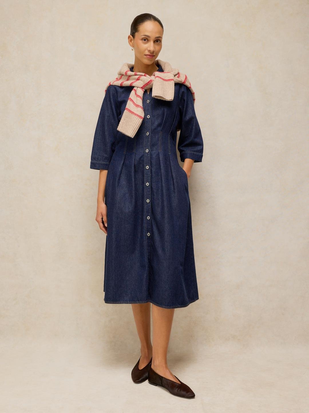 447026-DK_DENIM-MF White Stuff Luna Denim Pleat Dress Dk Denim