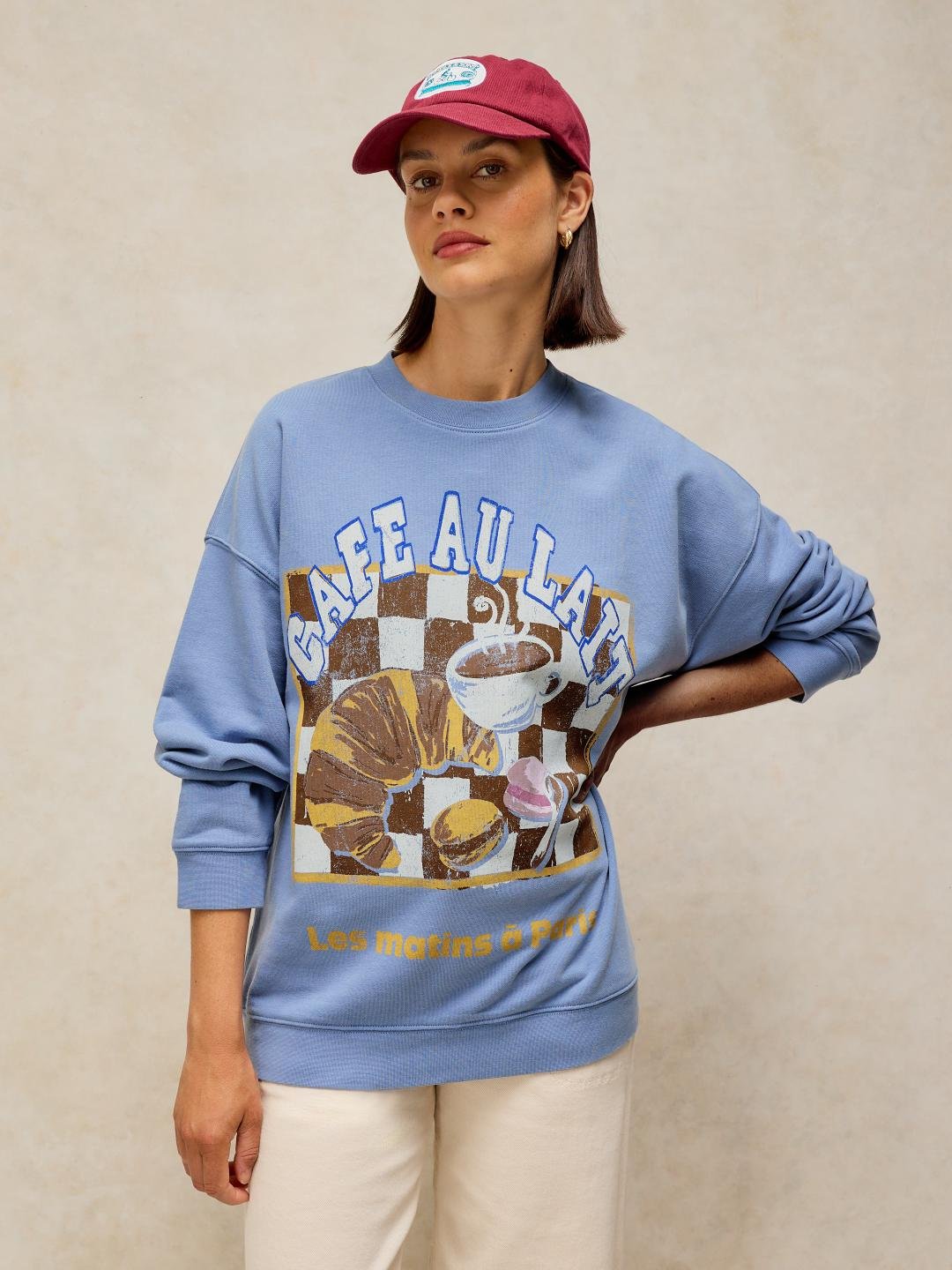 447082-BLUE_PR-L White Stuff Cleo Longline Graphic Sweat Blue Pr