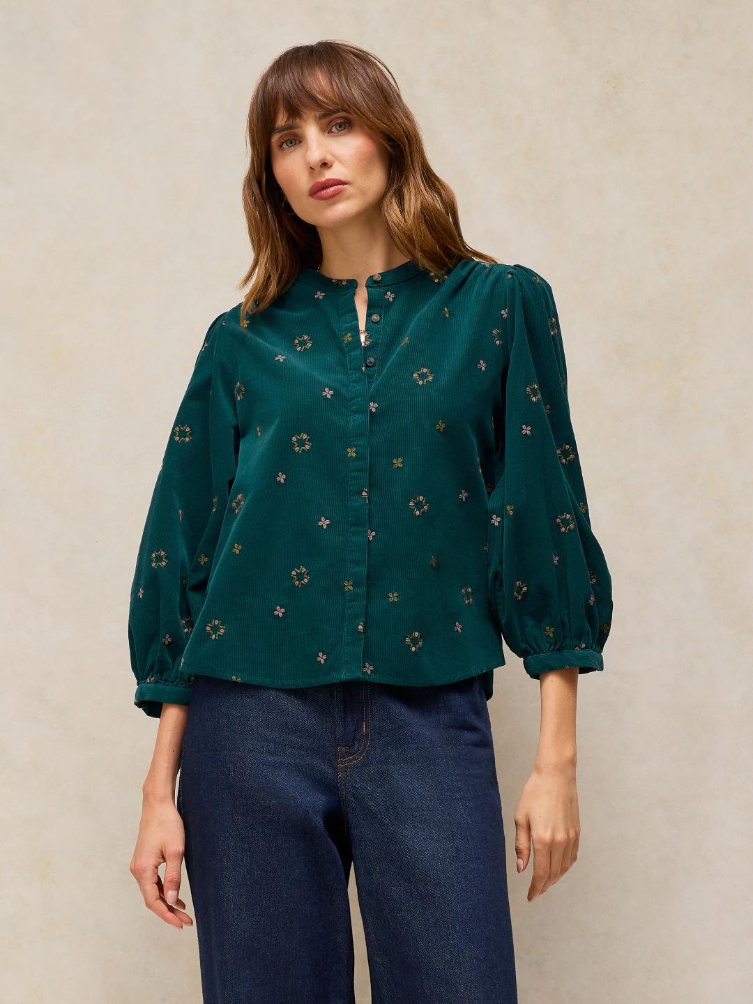 447529-DK_TEAL-L White Stuff Lana Embroidered Cord Top Dk Teal