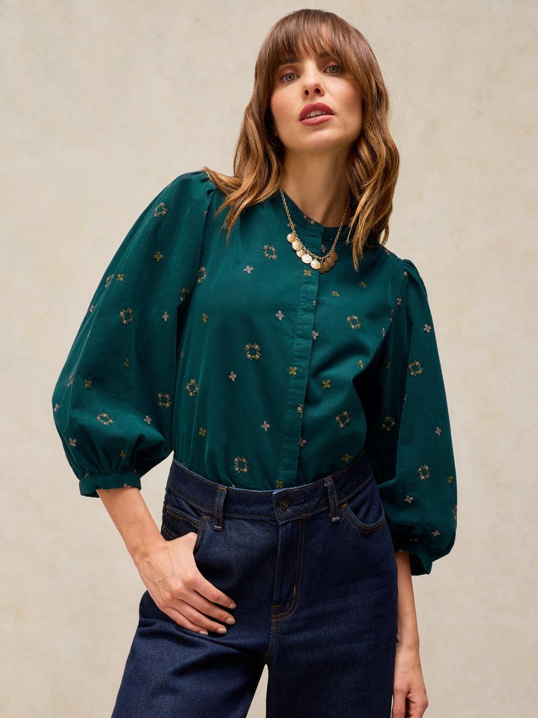 447529-DK_TEAL-MD White Stuff Lana Embroidered Cord Top Dk Teal