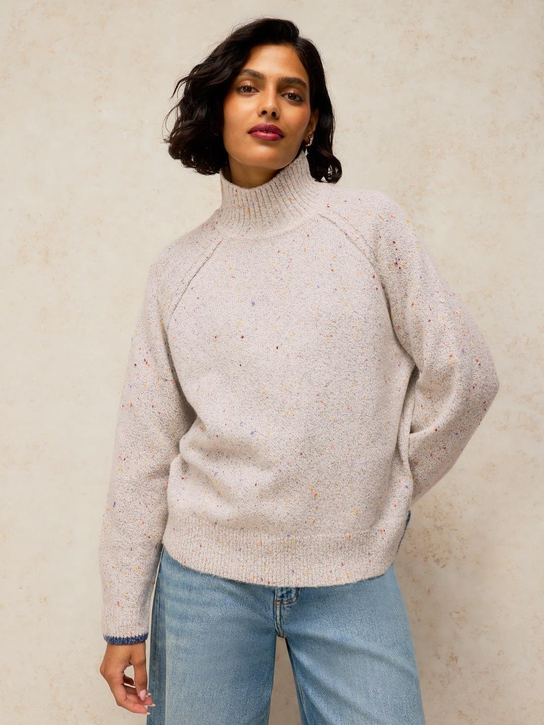 447660-LGT_GREY-L White Stuff Talia Nep High Neck Jumper Lgt Grey