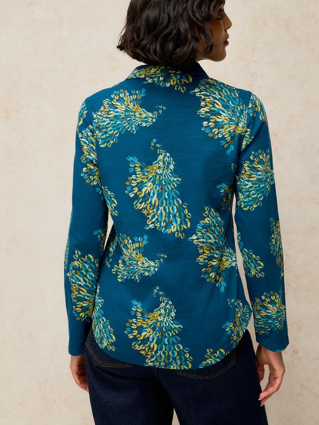 447957-TEAL_PR-MB White Stuff Annie Jersey Foil Shirt Teal Pr