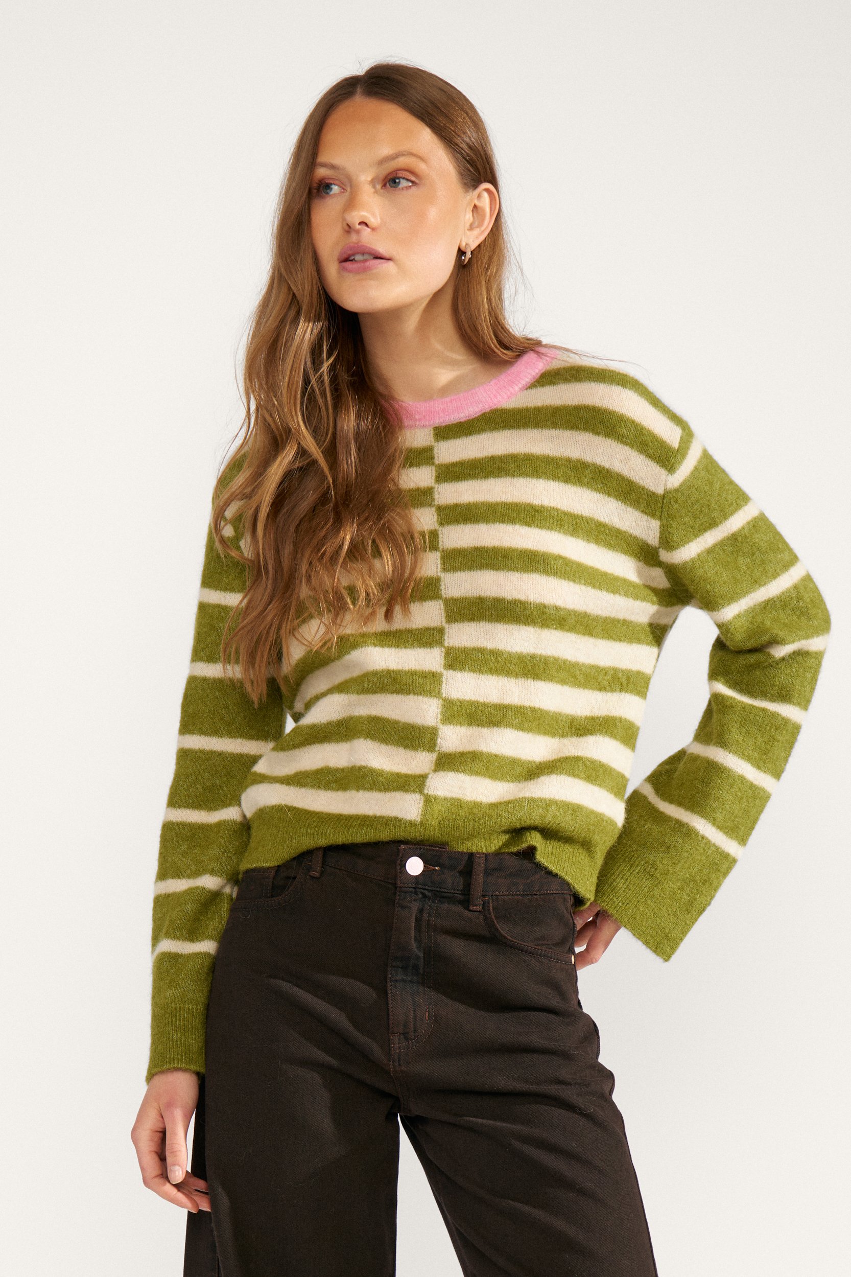 707210_4060_1 Nümph NURIETTE BLOCK STRIPE PULLOVER Calla Green