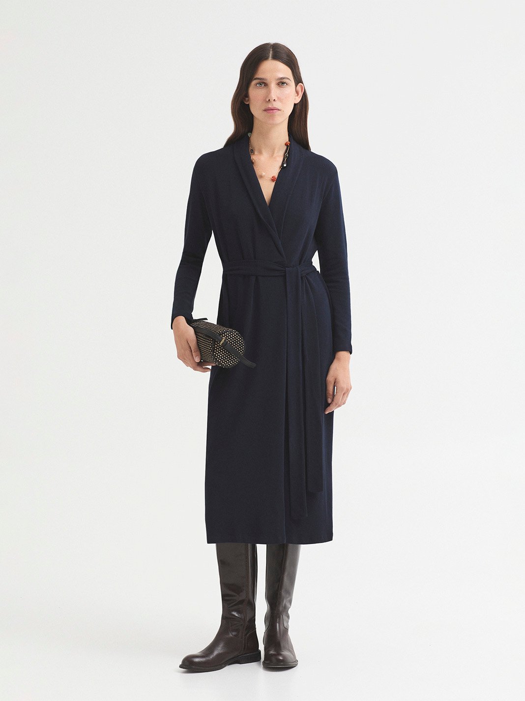 WJX039_134_7 Nice Things Long belted dress Plum