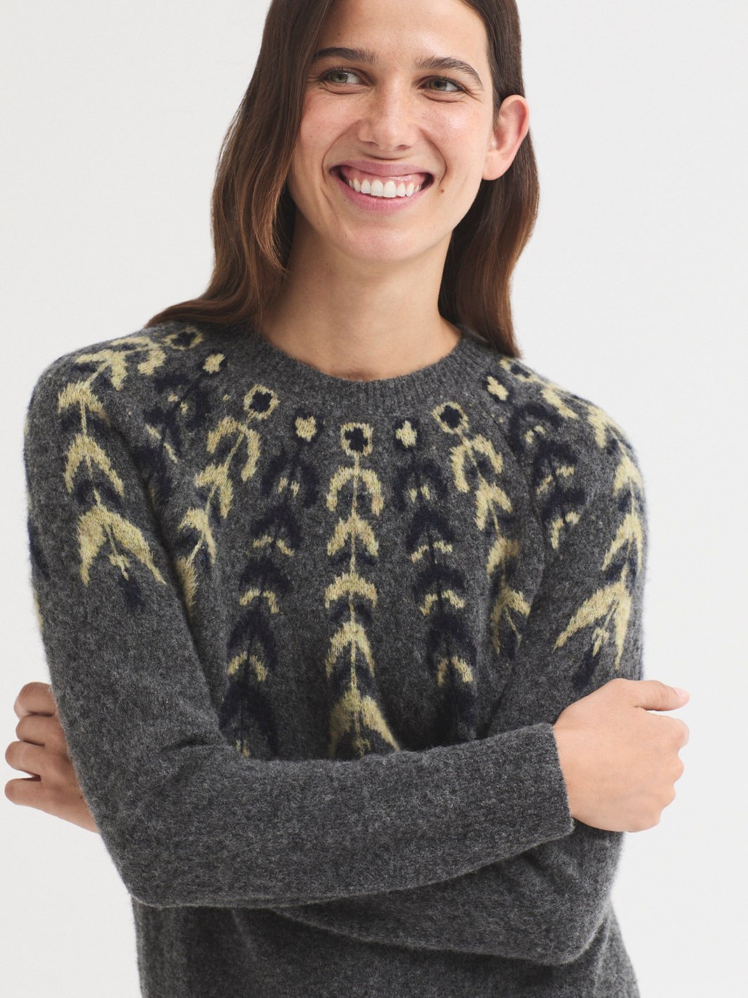 WKX008_203_1 Nice Things Round neck sweater with greca Mid Grey
