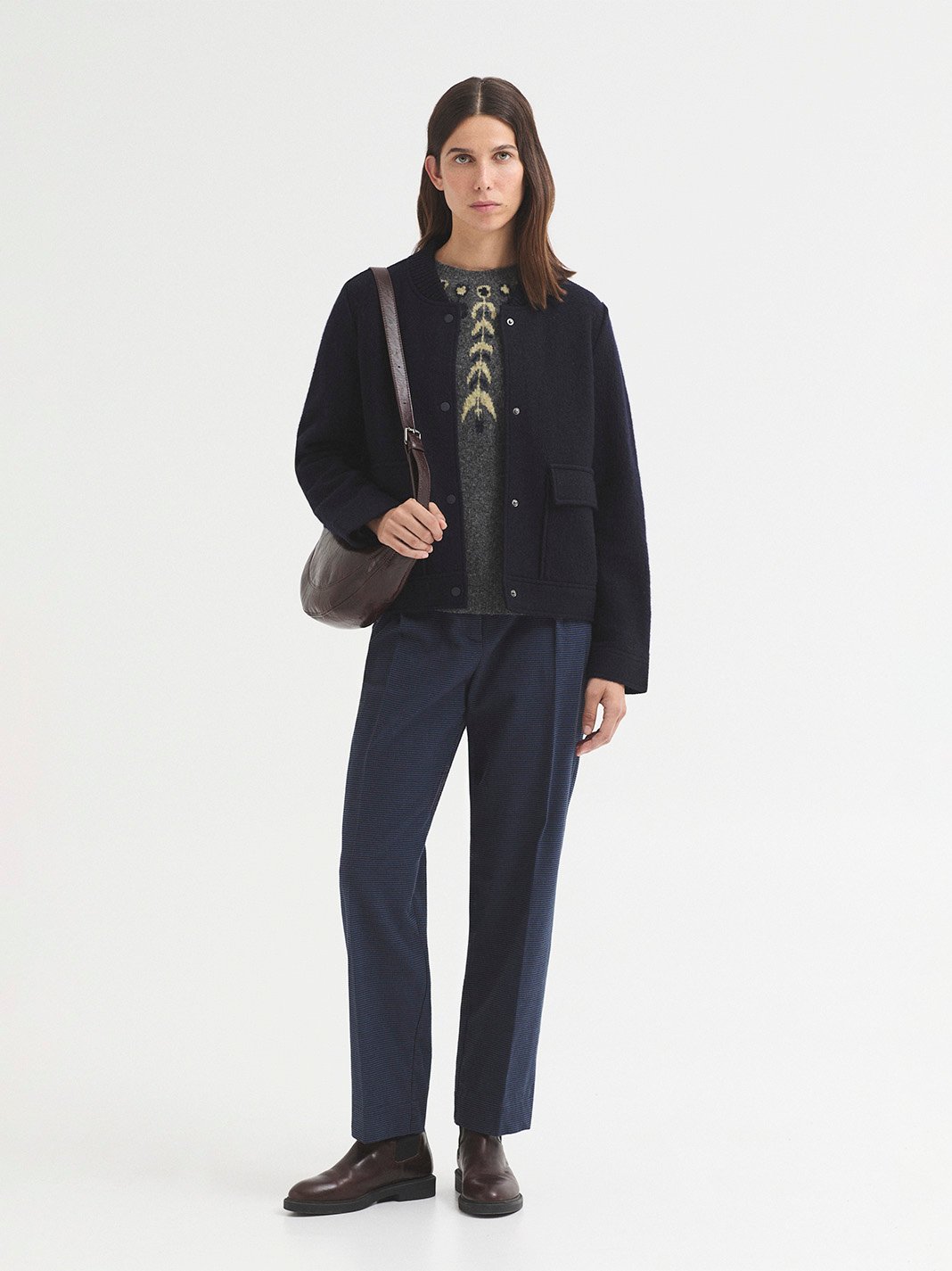 WKX008_203_6 Nice Things Round neck sweater with greca Mid Grey