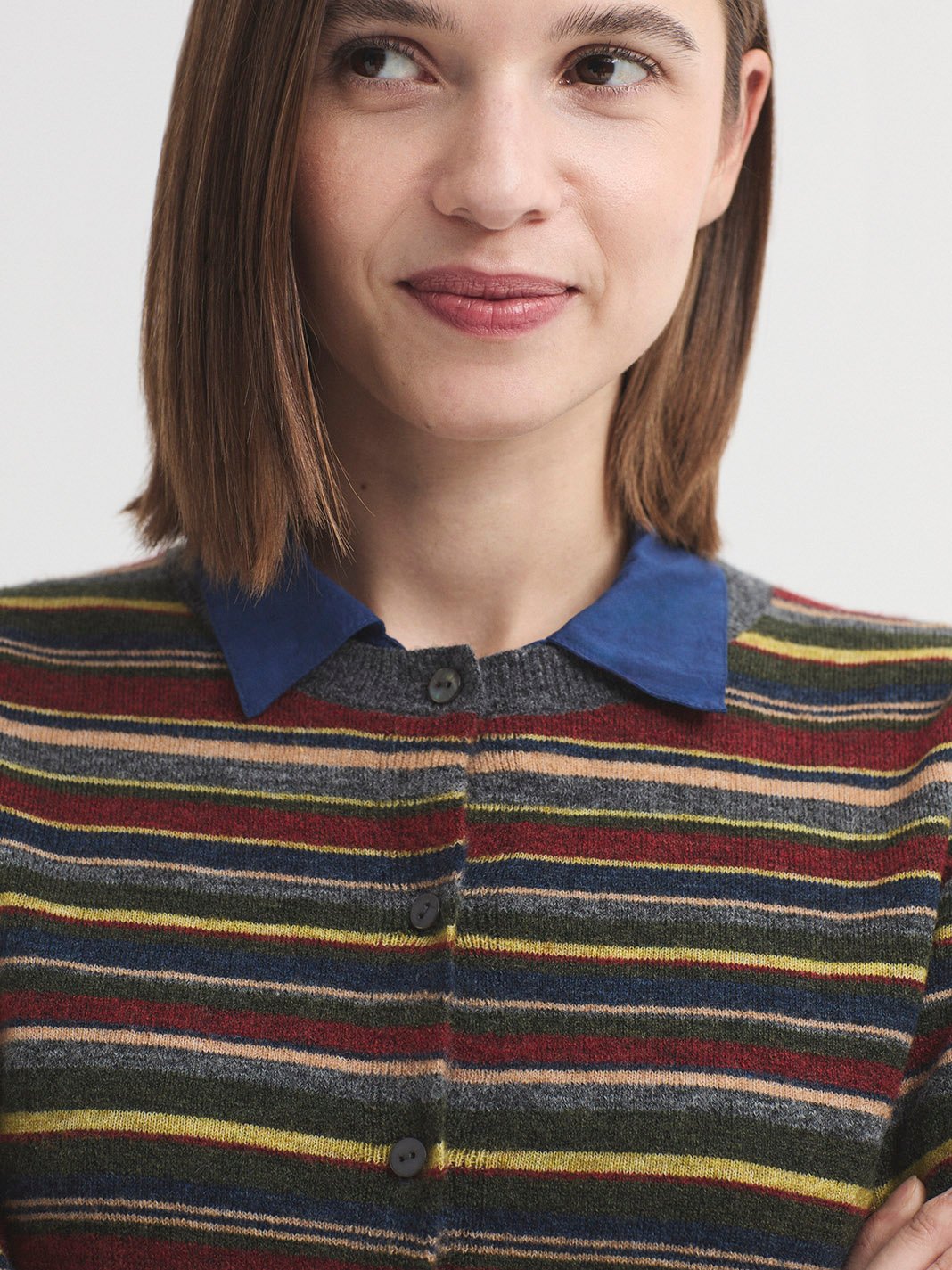 WKX028_247_3 Nice Things Multi-Striped knit jacket Khaki