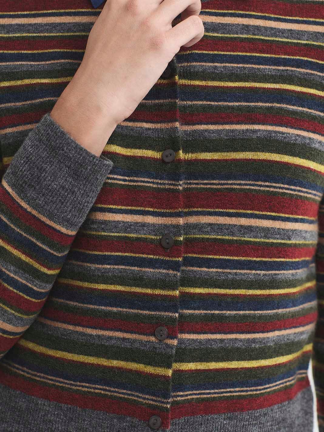 WKX028_247_4 Nice Things Multi-Striped knit jacket Khaki