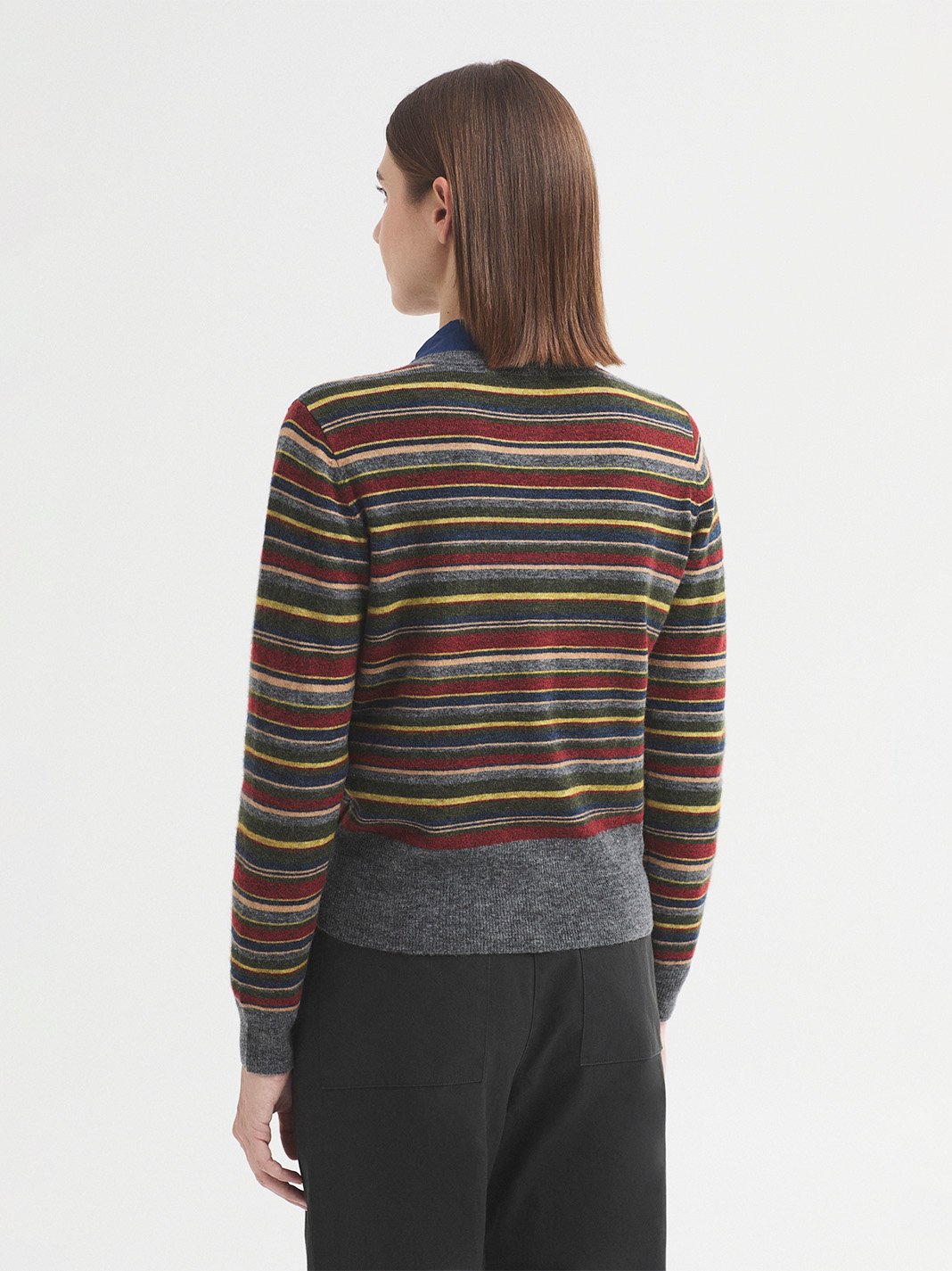 WKX028_247_5 Nice Things Multi-Striped knit jacket Khaki
