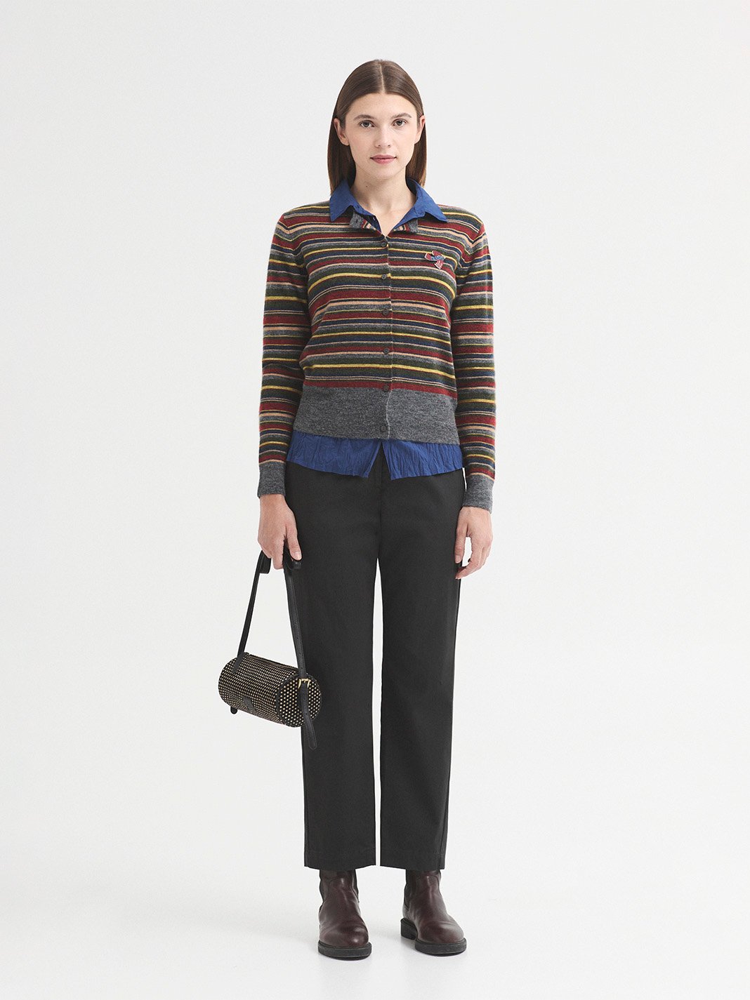 WKX028_247_6 Nice Things Multi-Striped knit jacket Khaki