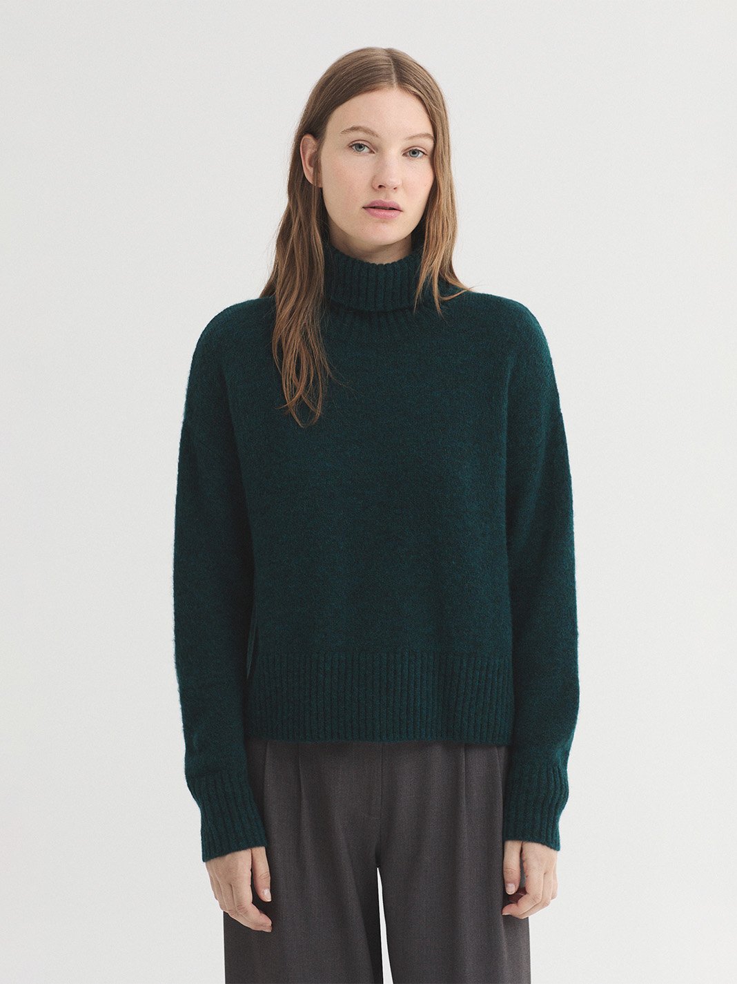 WKX057_523_1 Nice Things Basic turtle neck sweater Granite Dark Green