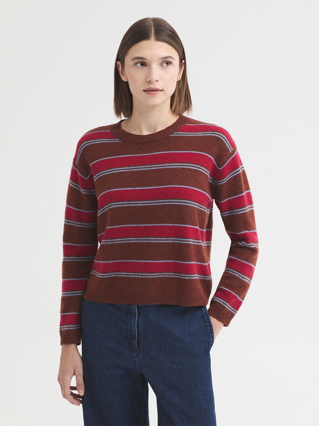 WKX060_332_1 Nice Things Striped wool sweater Chestnut