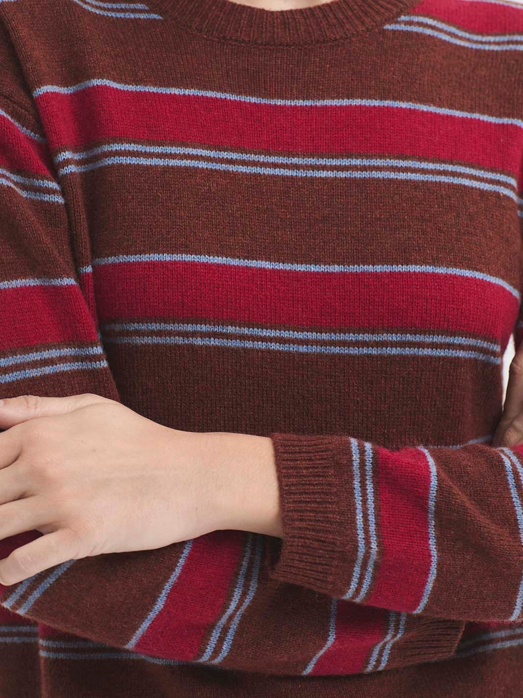 WKX060_332_3 Nice Things Striped wool sweater Chestnut