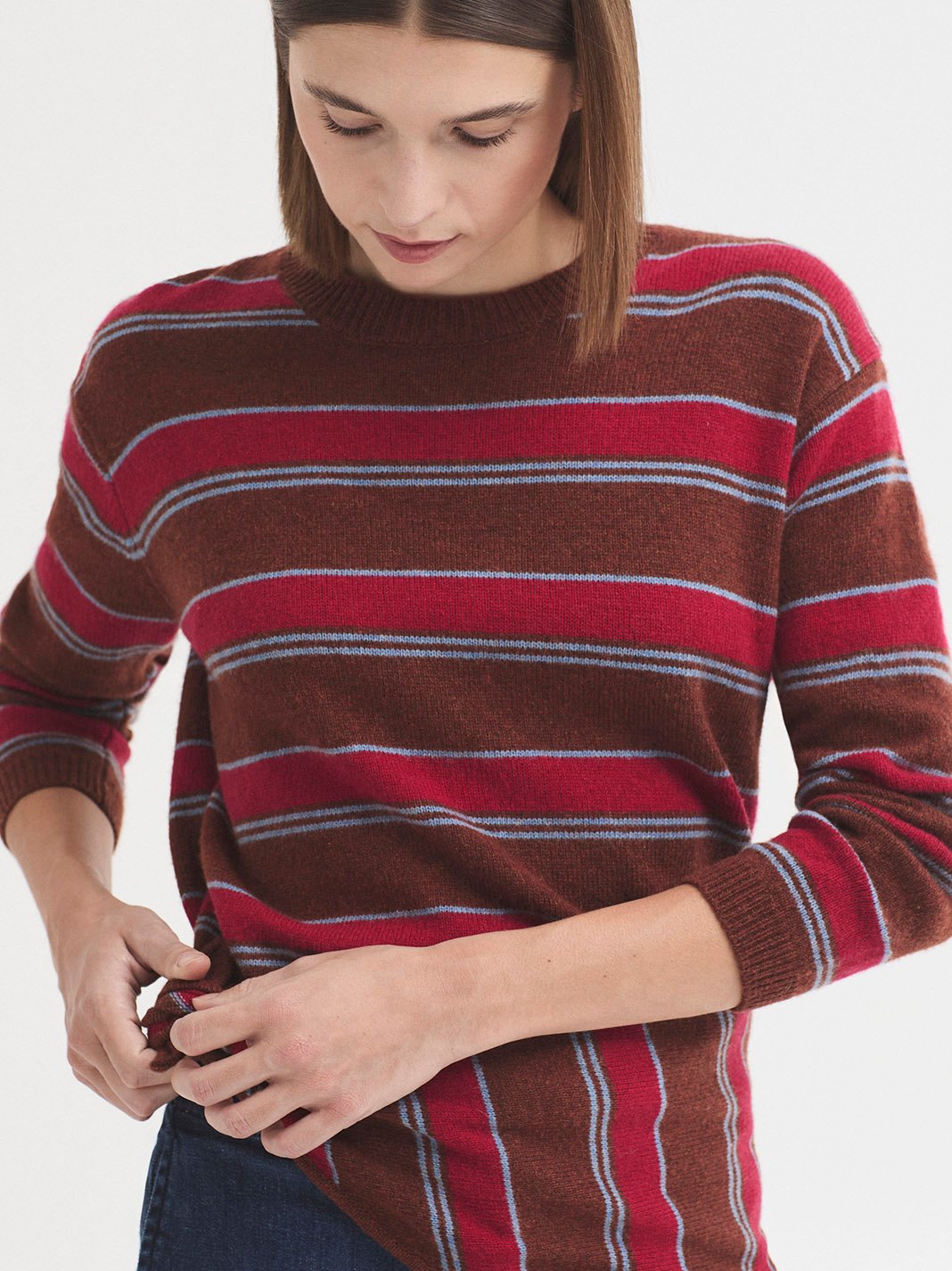 WKX060_332_4 Nice Things Striped wool sweater Chestnut