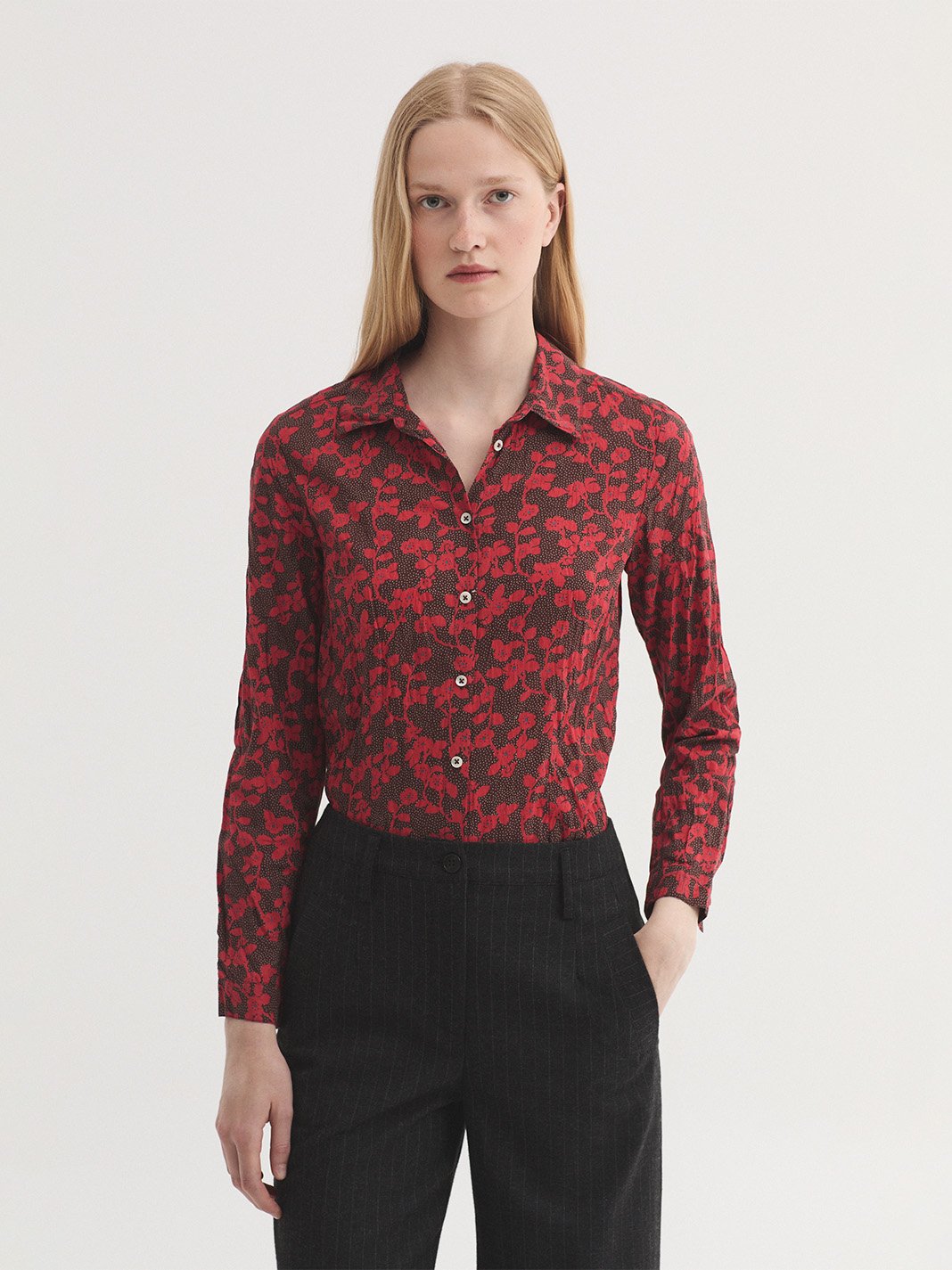 WWX015_431_1 Nice Things "Rose branches" basic shirt #99* Coral