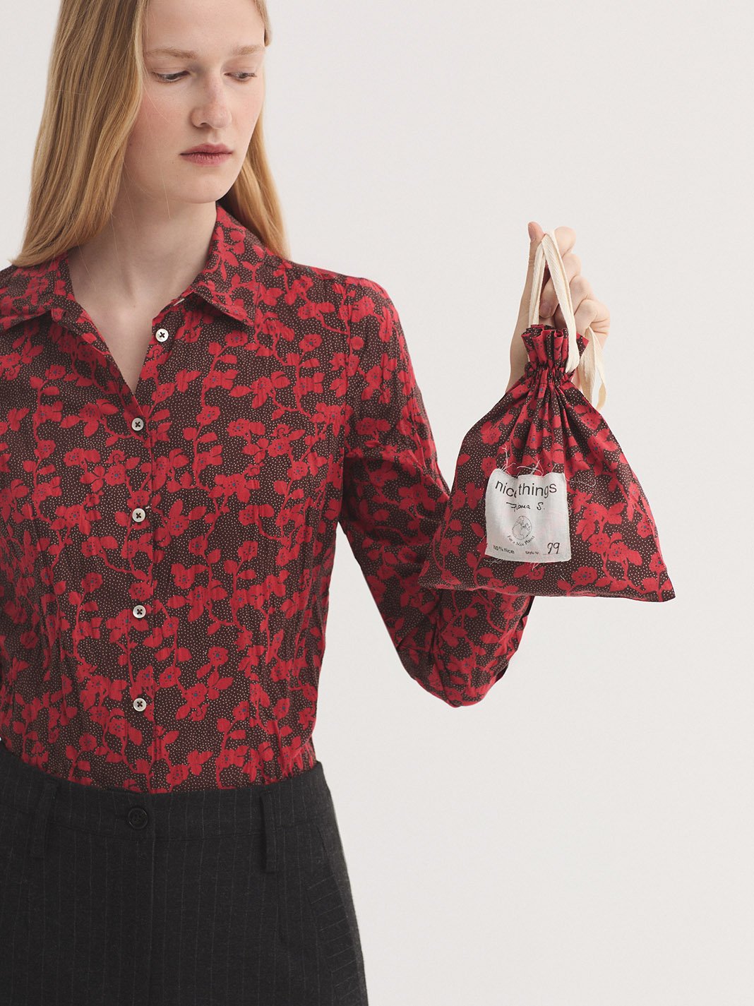 WWX015_431_5 Nice Things "Rose branches" basic shirt #99* Coral