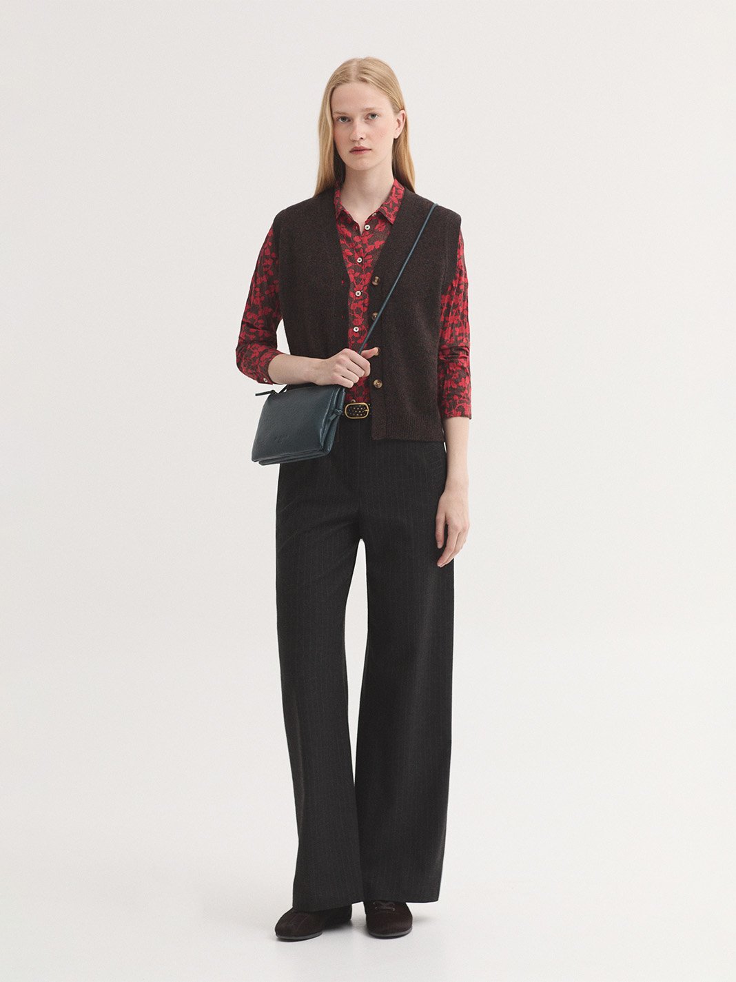 WWX015_431_6 Nice Things "Rose branches" basic shirt #99* Coral