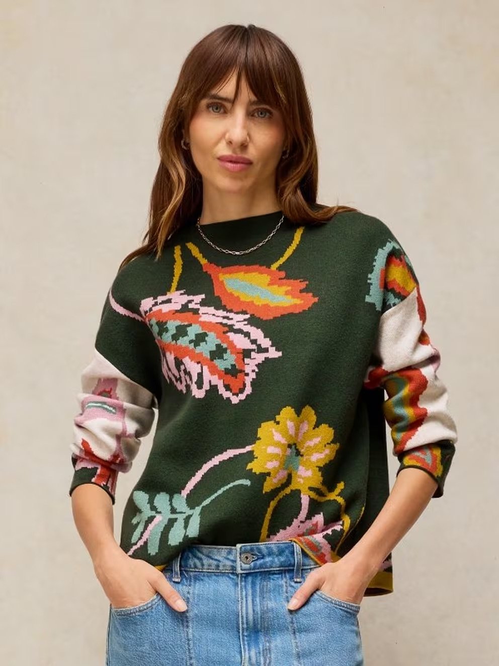 446743-GREEN_MLT-L White Stuff Fabia Floral Jumper Green Mlt
