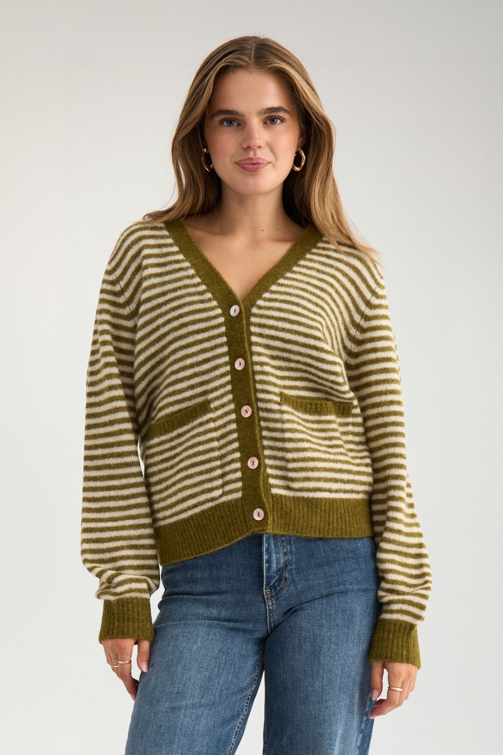 707507_4053_1 Nümph Nuriette Mini Stripe Cardigan Fir Green