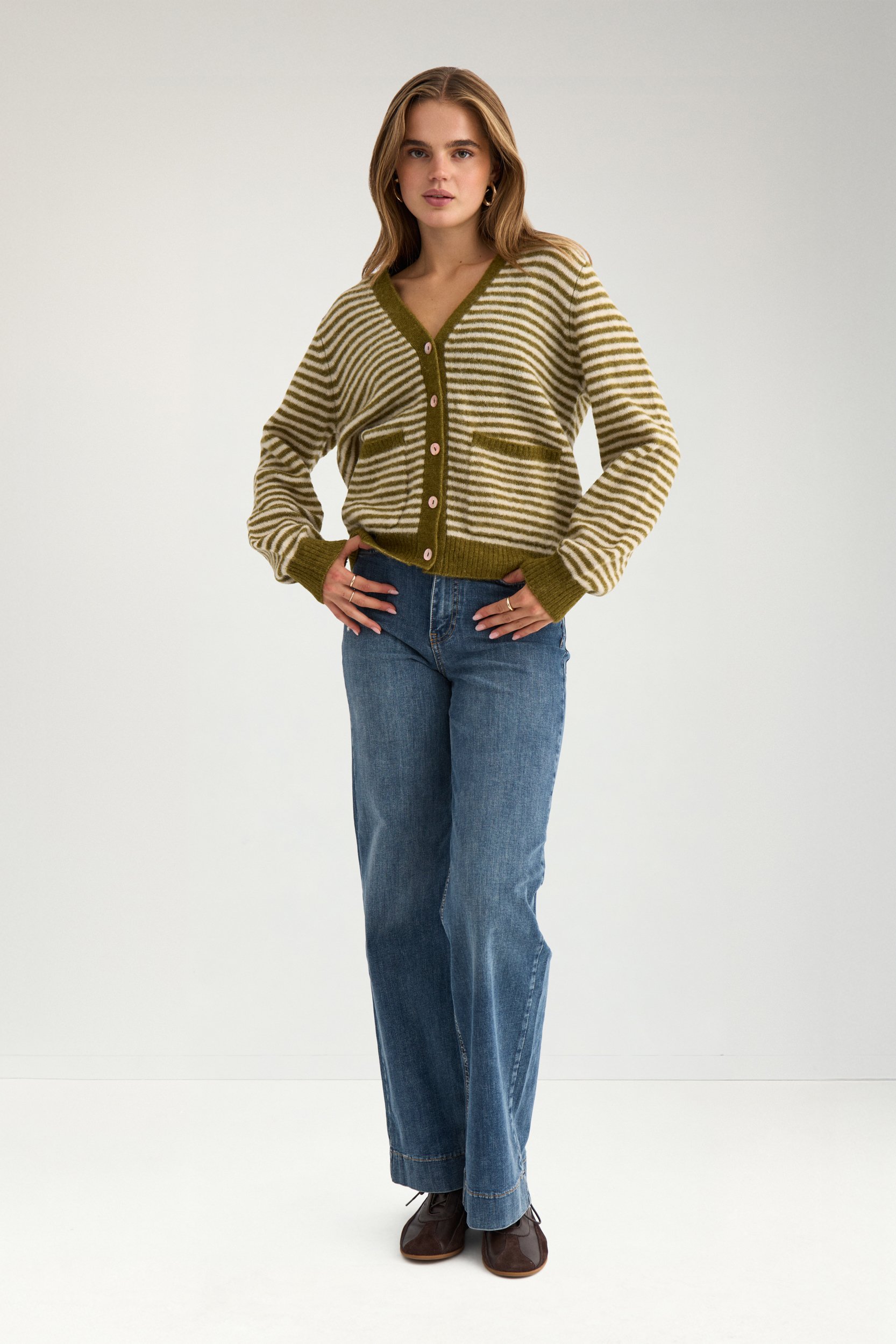 707507_4053_2 Nümph Nuriette Mini Stripe Cardigan Fir Green