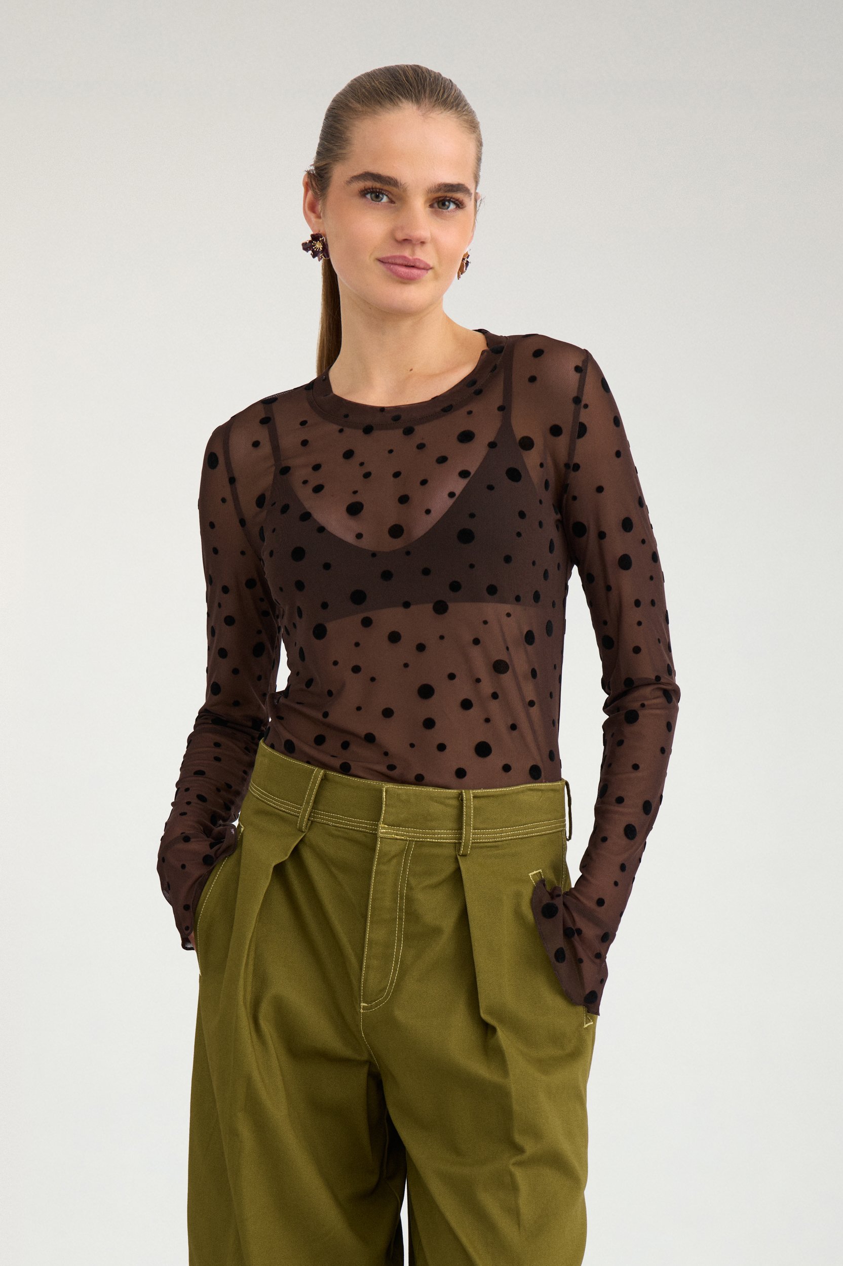 707567_5034_1 Nümph Nuevita Ls Mesh Blouse Chocolate Plum