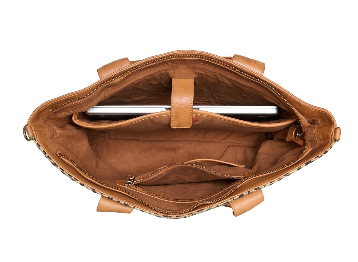 202614_33_4 Chabo Romio Jaquard Shopper met laptopvak 14 inch Cognac