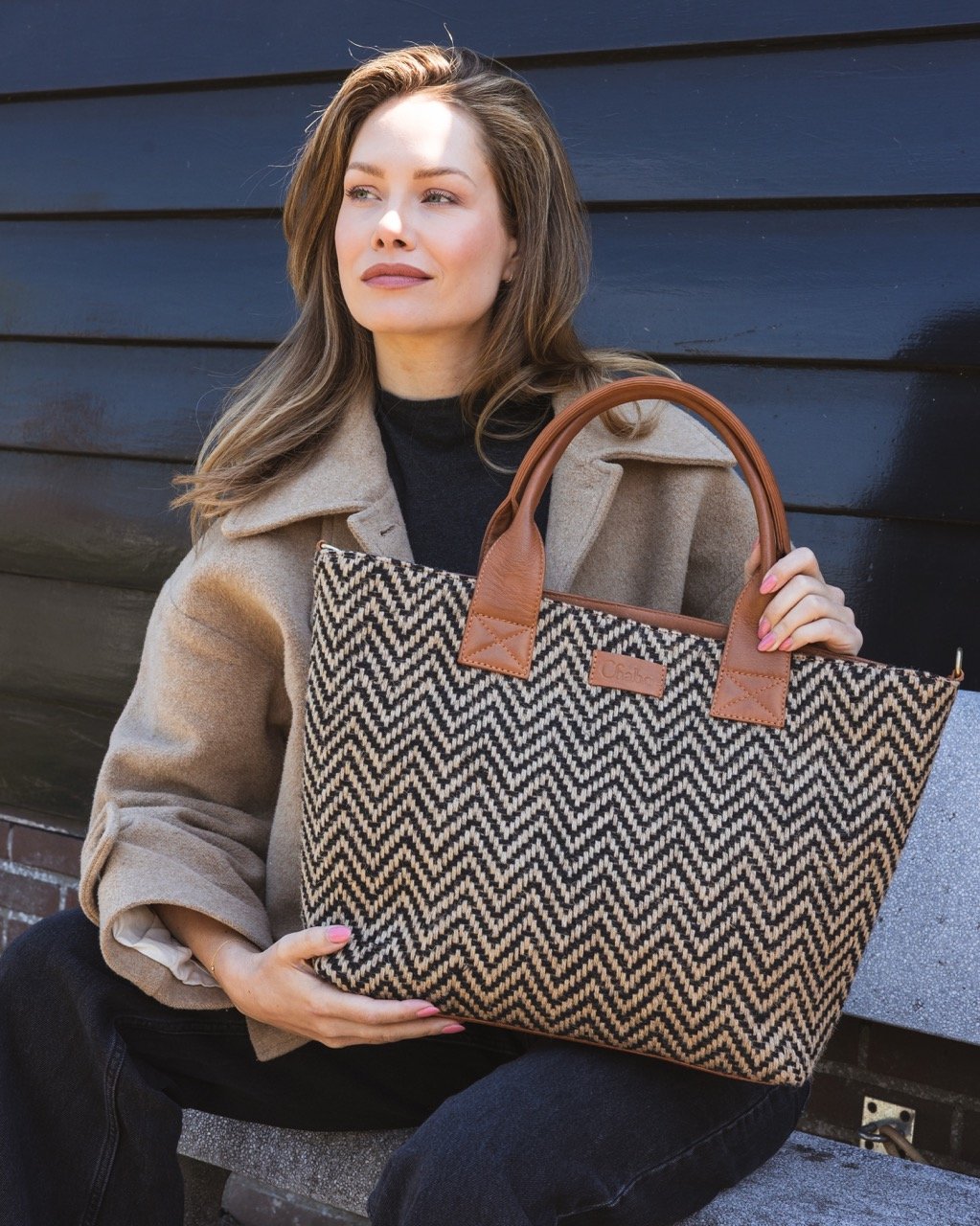 202614_33_6 Chabo Romio Jaquard Shopper met laptopvak 14 inch Cognac