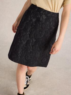 White Stuff CORAL JACQUARD SKIRT PURE BLK