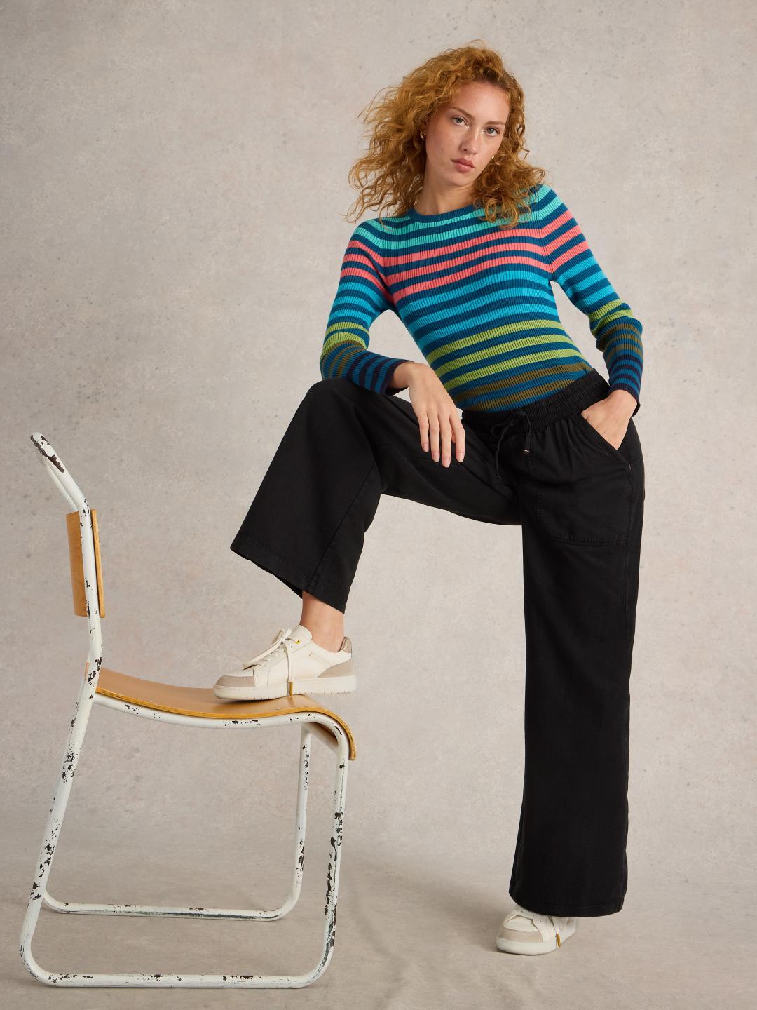 White Stuff AVA WIDE LEG JERSEY JOGGER PURE BLK