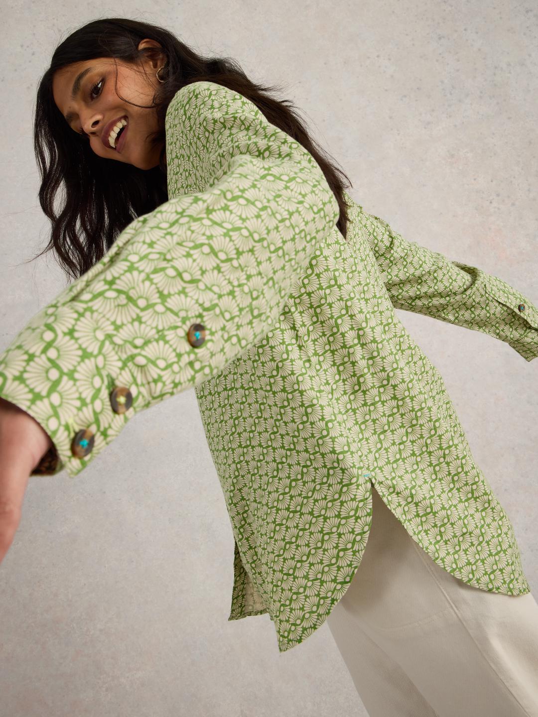 White Stuff LYDIA LINEN SHIRT GREEN PR