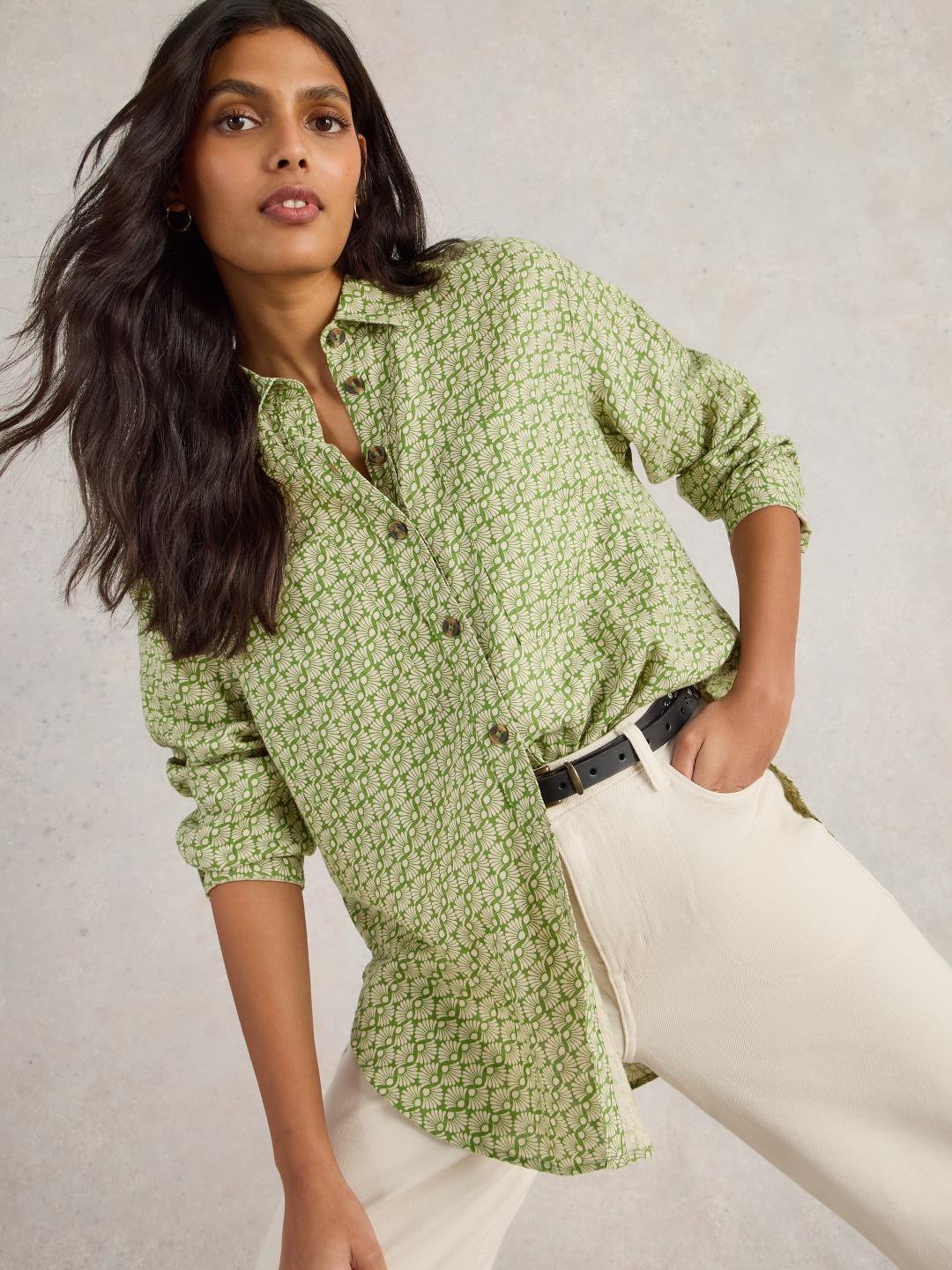 White Stuff LYDIA LINEN SHIRT GREEN PR