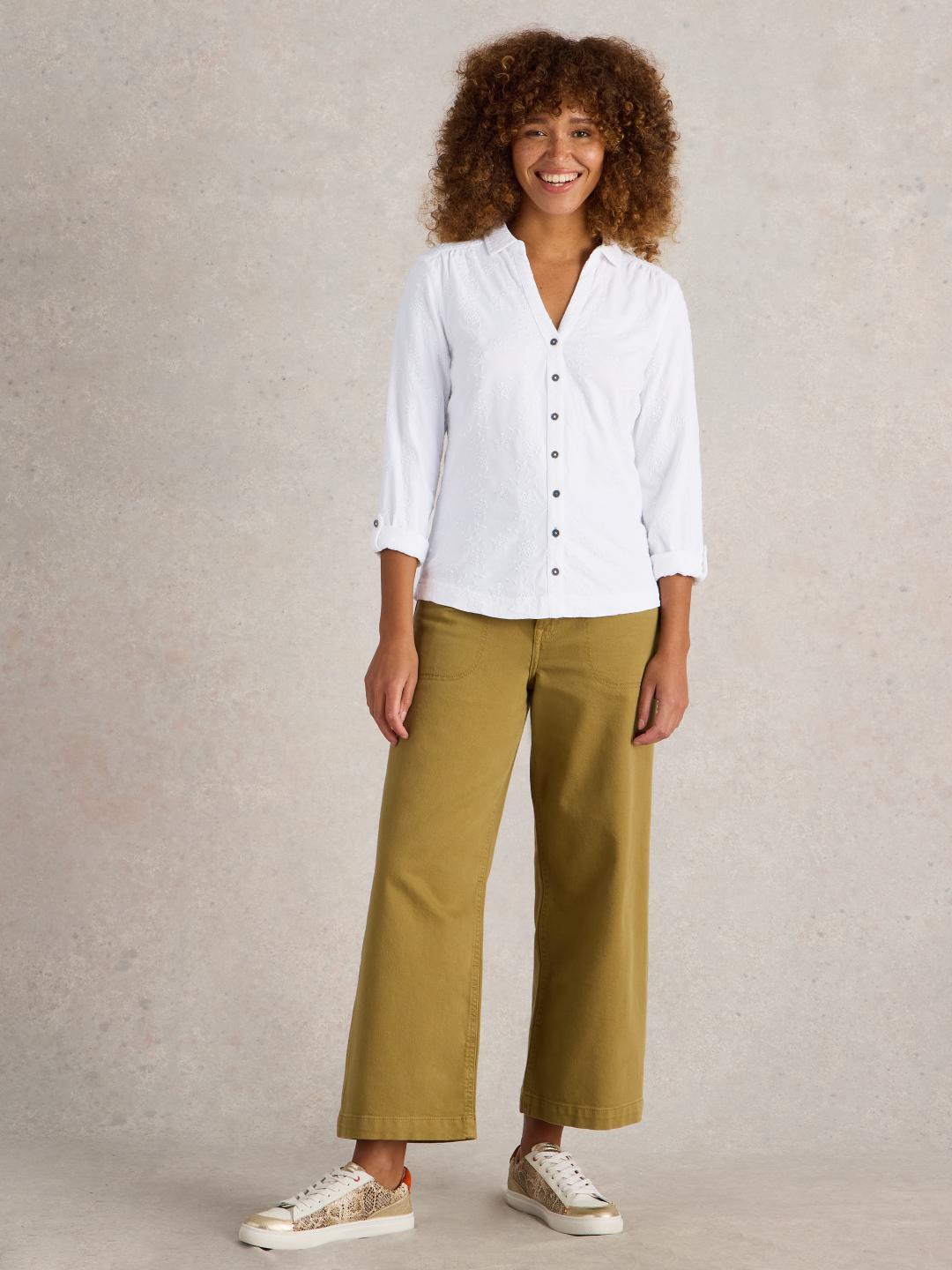 White Stuff ANNIE BRODERIE JERSEY SHIRT BRIL WHITE