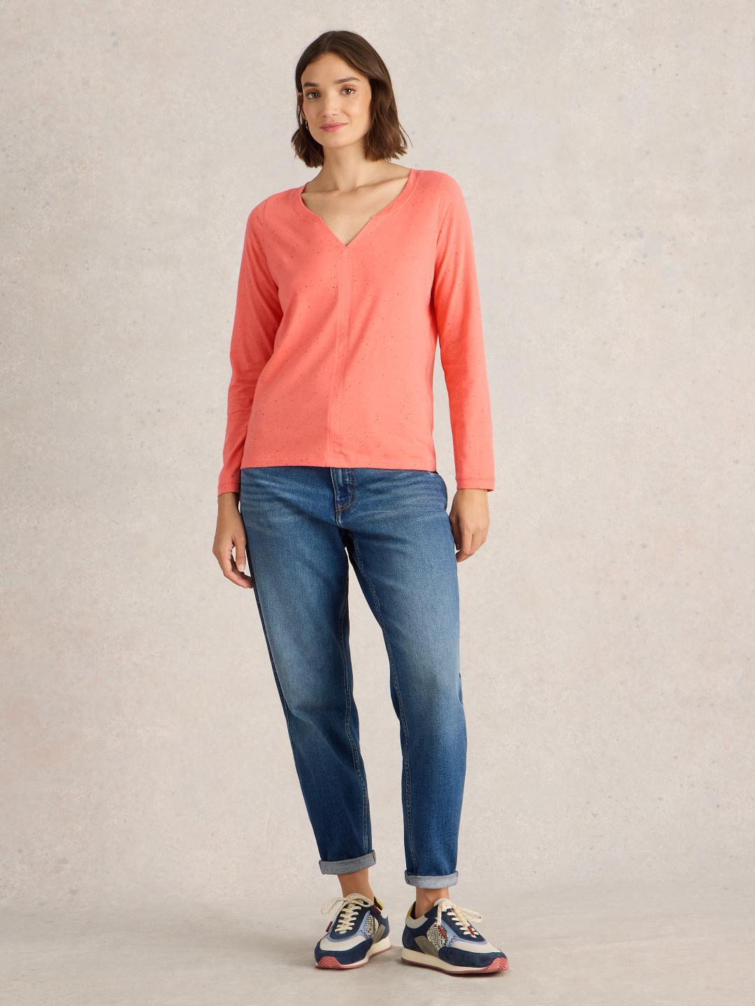 White Stuff NELLY NEP LS TEE MID CORAL