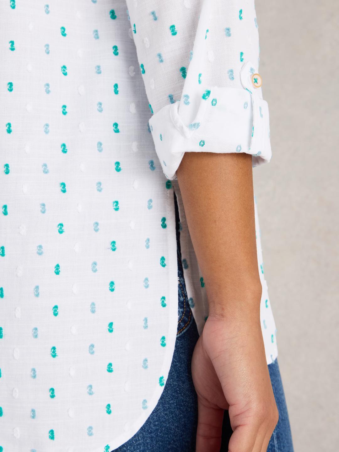 White Stuff SOPHIE LONGLINE COTTON SHIRT IVORY MLT