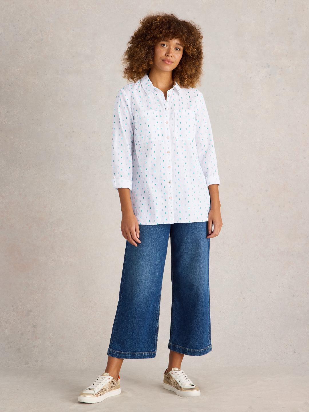 White Stuff SOPHIE LONGLINE COTTON SHIRT IVORY MLT