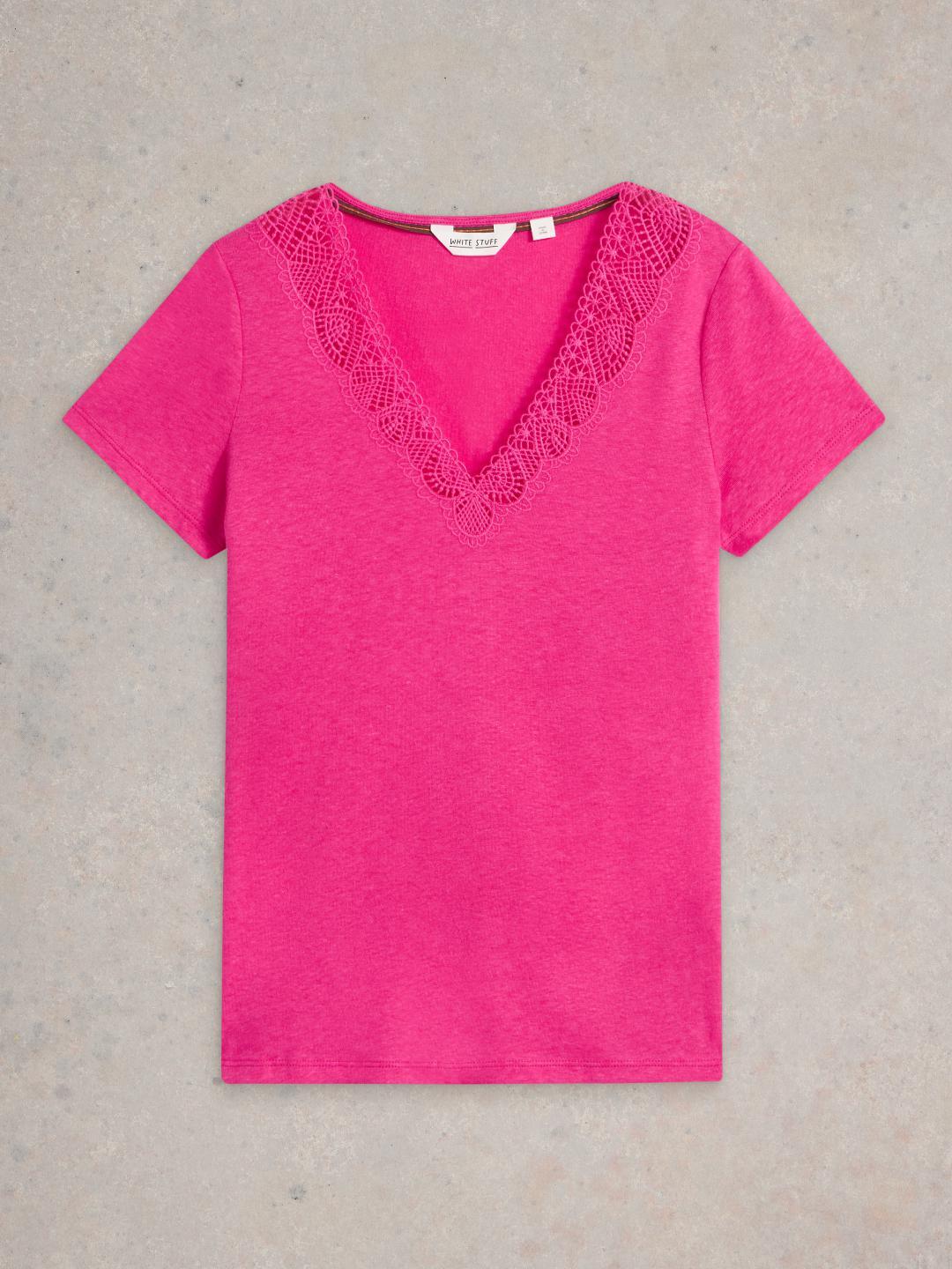 White Stuff ELLIE LACE TEE BRT PINK