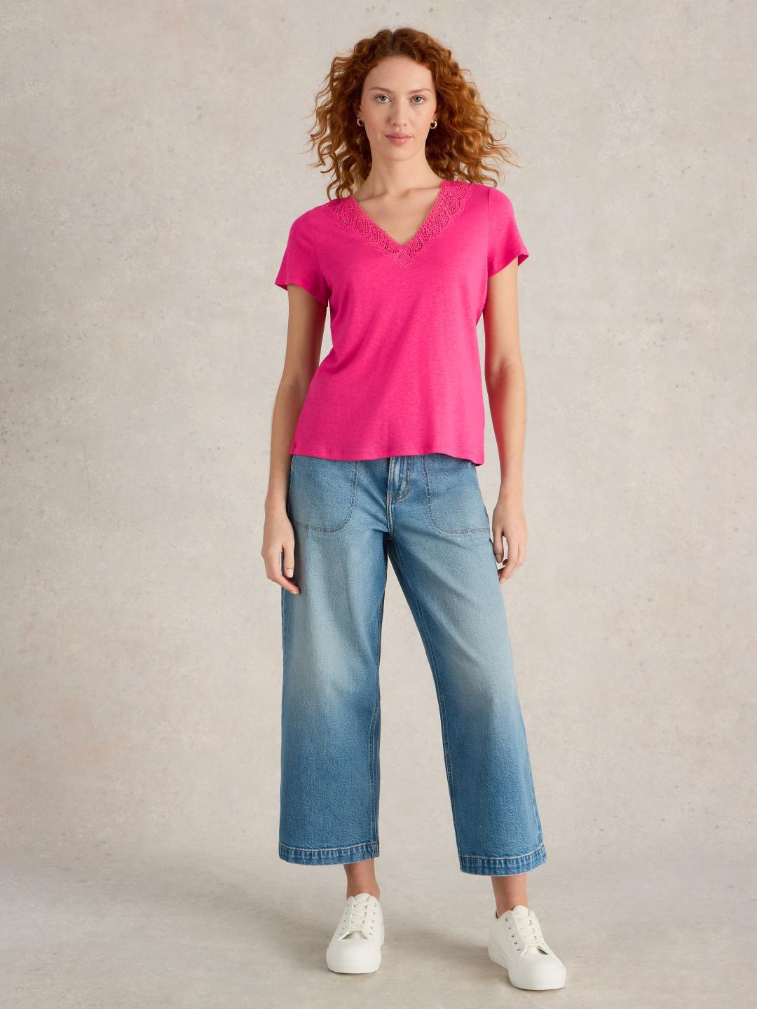White Stuff ELLIE LACE TEE BRT PINK